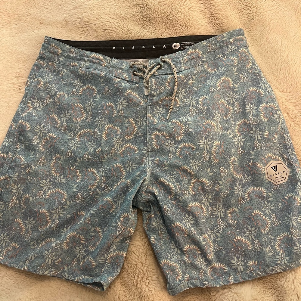 VISSLA Blue Paisley Swim Trunks